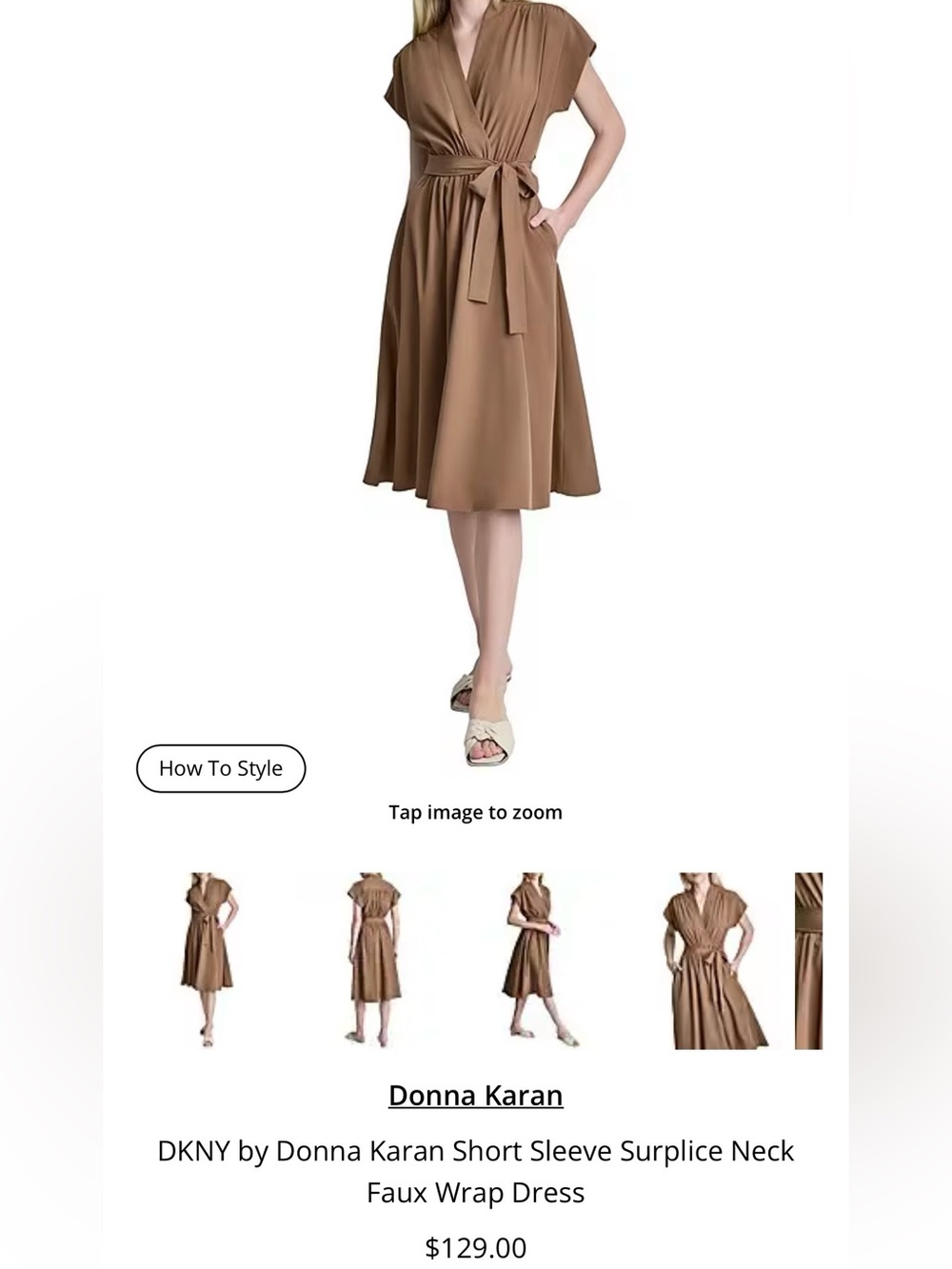 DKNY - Donna Karan Tan Wrap-Style Midi Dress